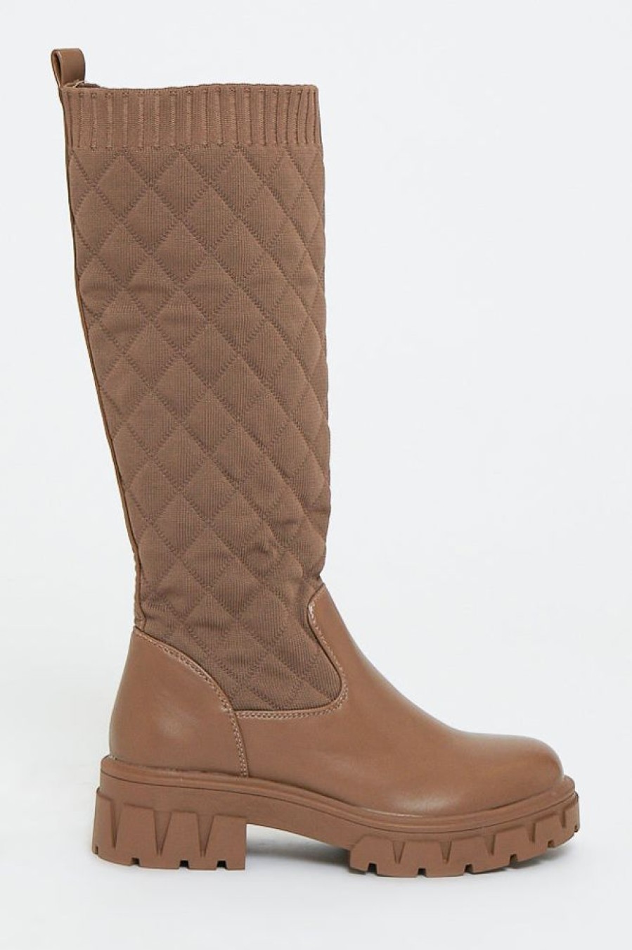 Shoes Rebellious Fashion | Brown Quilted Detail Knee High Boots - Bethsy