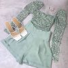 Clothing Rebellious Fashion | Sage Floral Puff Sleeve Bodysuit - Deana