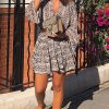 Clothing Rebellious Fashion | Brown Snake Print Plunge Flute Sleeve Shift Dress - Olesya