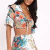 Clothing Rebellious Fashion | Floral With Beige Contrast Crop Top And Shorts Co-Ord - Cammy