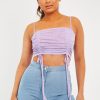 Clothing Rebellious Fashion | Lilac Mesh Ruched Square Neck Crop Top - Leyna