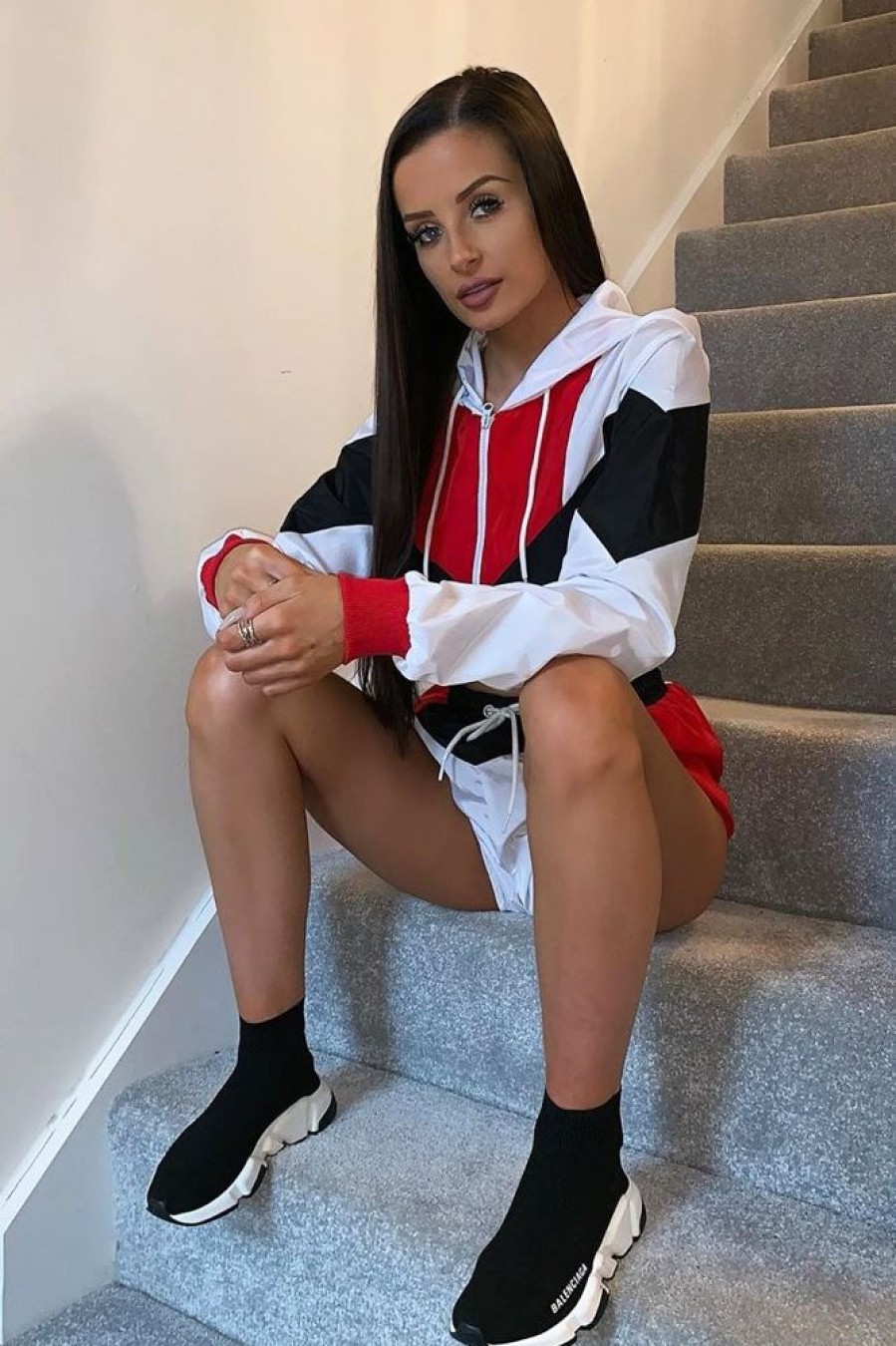 Clothing Rebellious Fashion | Black Red Colour Block Hooded Jacket Shorts Tracksuit Co-Ord - Jettie