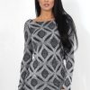 Clothing Rebellious Fashion | Cally Black And Silver Glitter Cutout Bodycon Dress