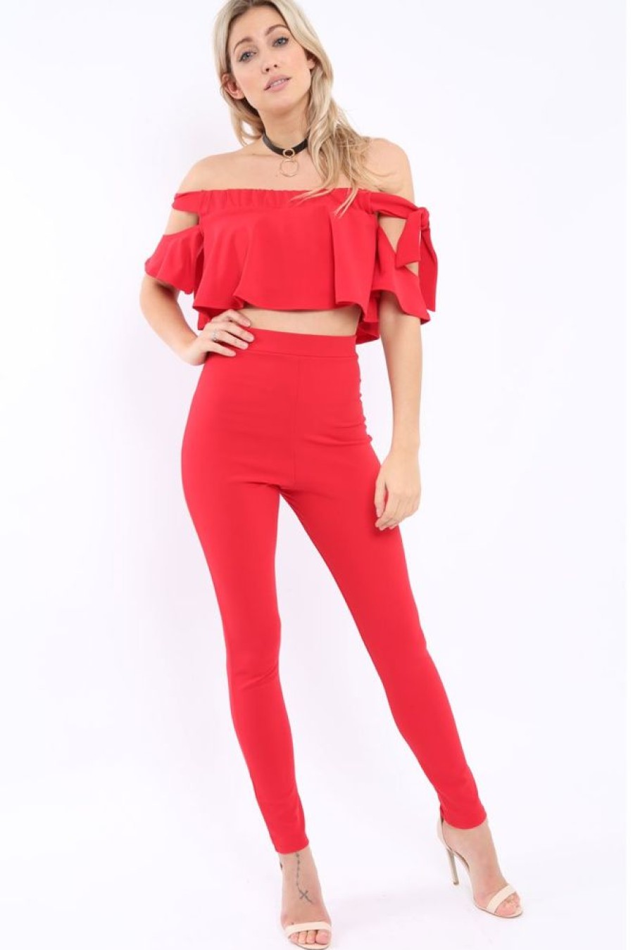 Clothing Rebellious Fashion | Red Trousers And Crop Top Co-Ord - Daizy