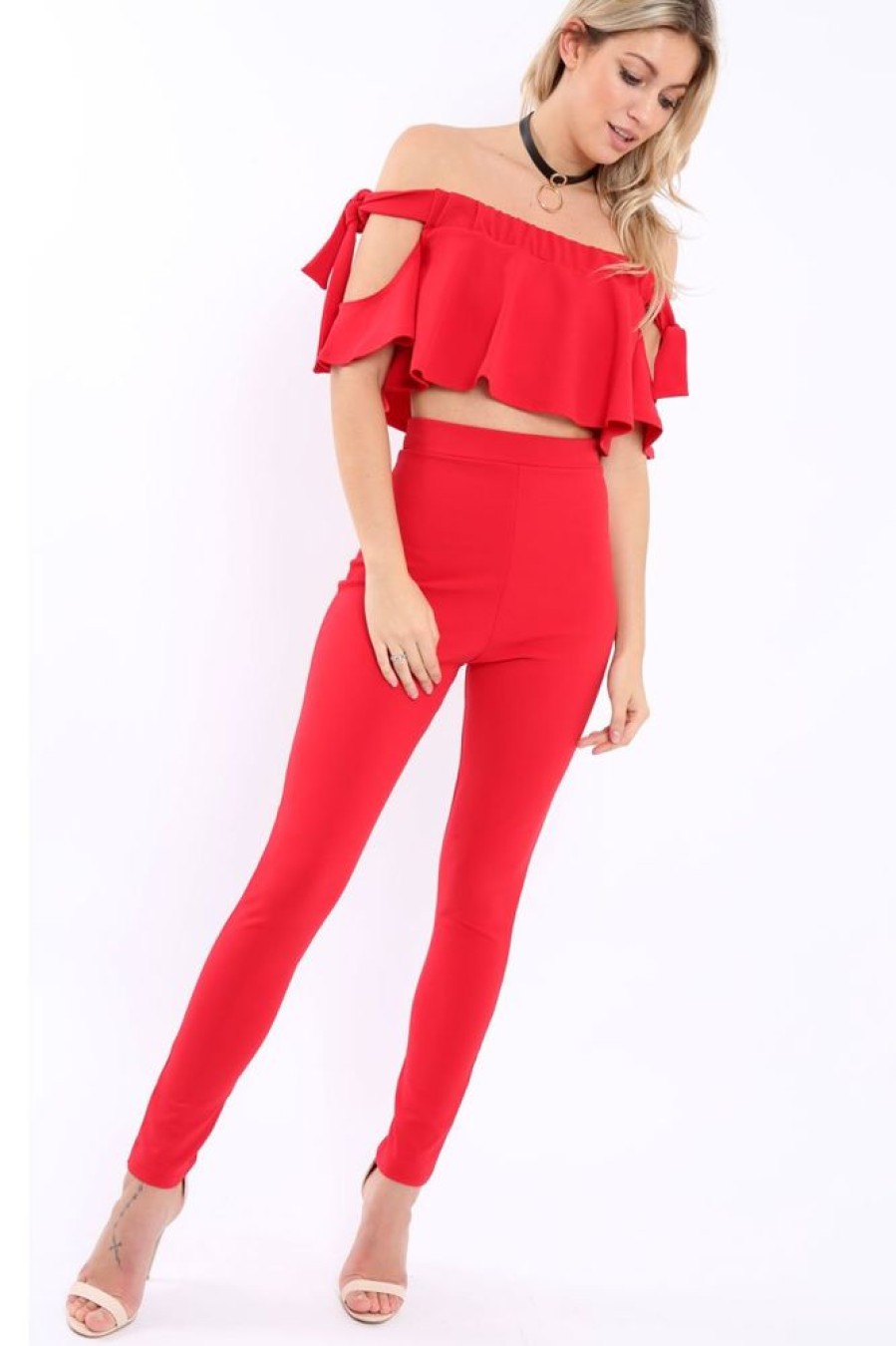 Clothing Rebellious Fashion | Red Trousers And Crop Top Co-Ord - Daizy