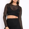 Clothing Rebellious Fashion | Black Long Sleeve Cropped Fishnet Co-Ord Set - Jaelys