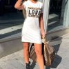 Clothing Rebellious Fashion | White Love Slogan Leopard Midi T-Shirt Dress - Kloie