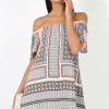 Clothing Rebellious Fashion | Pink & Black Print Bardot Dress - July