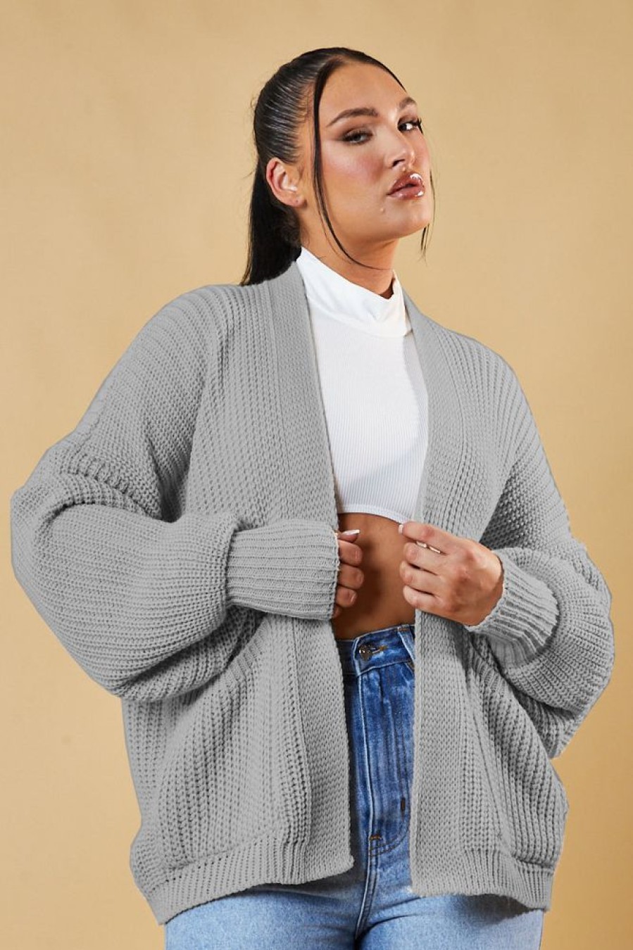 Clothing Rebellious Fashion | Grey Chunky Knit Slouchy Cardigan - Daisy