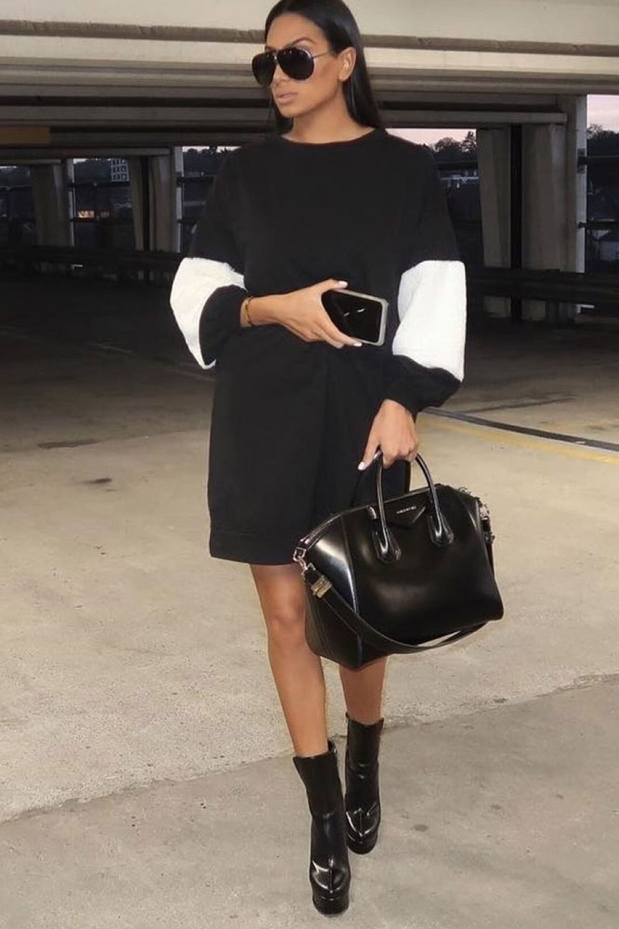 Clothing Rebellious Fashion | Black Jumper Dress With Fur Sleeves - Paris