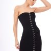 Clothing Rebellious Fashion | Black Eyelet Front Bandeau Mini Dress - Kayla