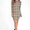 Clothing Rebellious Fashion | Black Mustard Check Long Sleeve Bodycon Dress - Jasmine