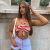 Clothing Rebellious Fashion | Red Ruched Tie Dye Tie Neck Crop Top - Joyce