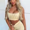 Clothing Rebellious Fashion | Beige Ruched Panel Crop Top + Cycling Shorts Co-Ord - Zariah