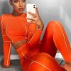 Clothing Rebellious Fashion | Orange Piped Crop Top Legging Co-Ord - Deona