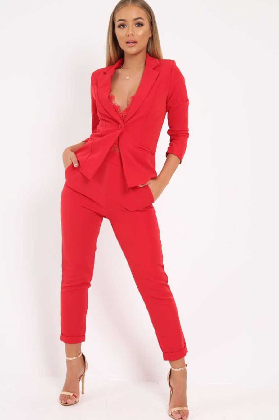 Clothing Rebellious Fashion | Red Blazer And Trousers Co-Ord - Rossie