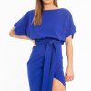 Clothing Rebellious Fashion | Dark Blue Tie Waist Front Split Batwing Dress - Ranessa