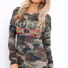 Clothing Rebellious Fashion | Camo Slogan Hooded Dress - Ramona