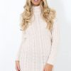 Clothing Rebellious Fashion | Beige Cowl Neck Knitted Dress-Loria