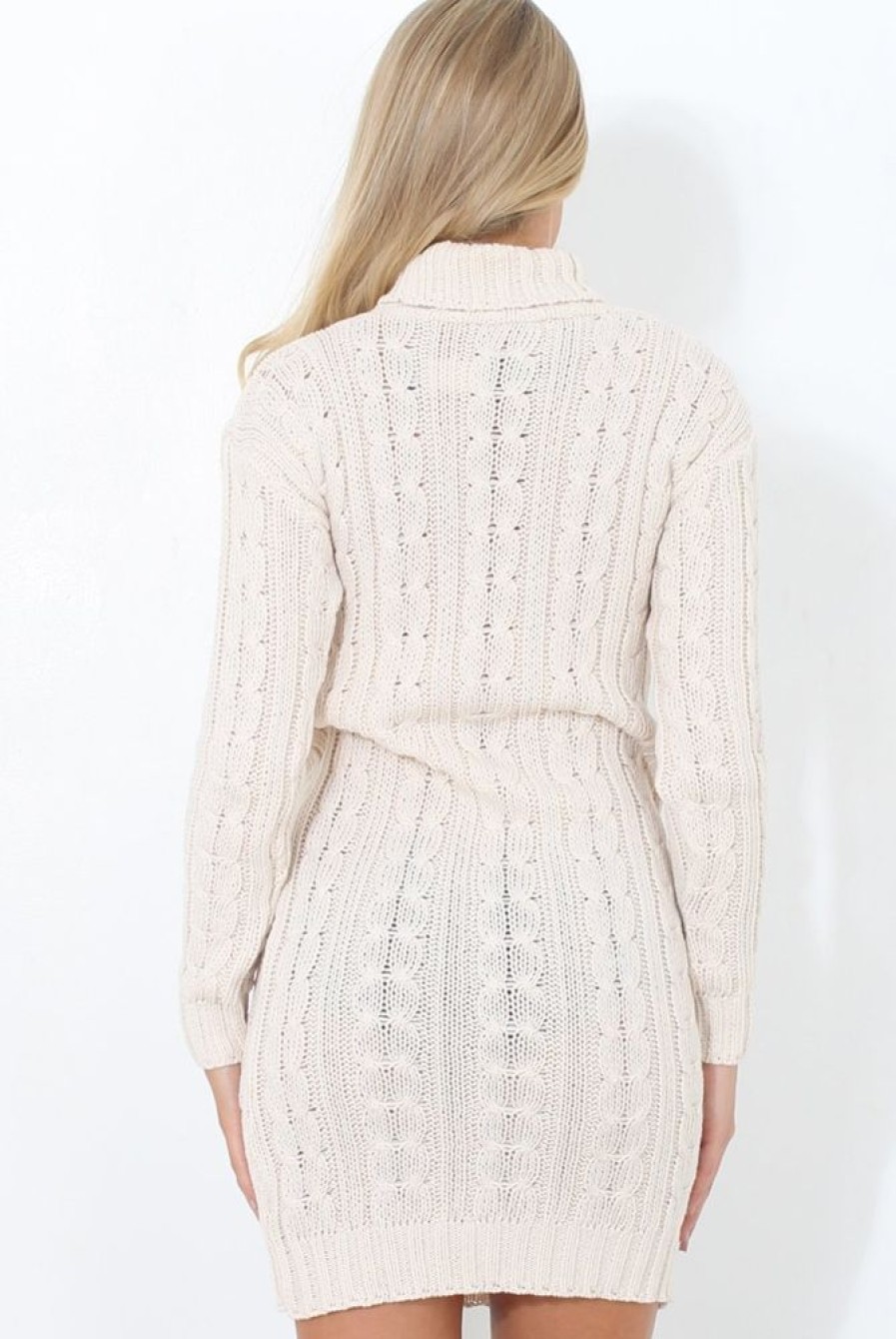 Clothing Rebellious Fashion | Beige Cowl Neck Knitted Dress-Loria