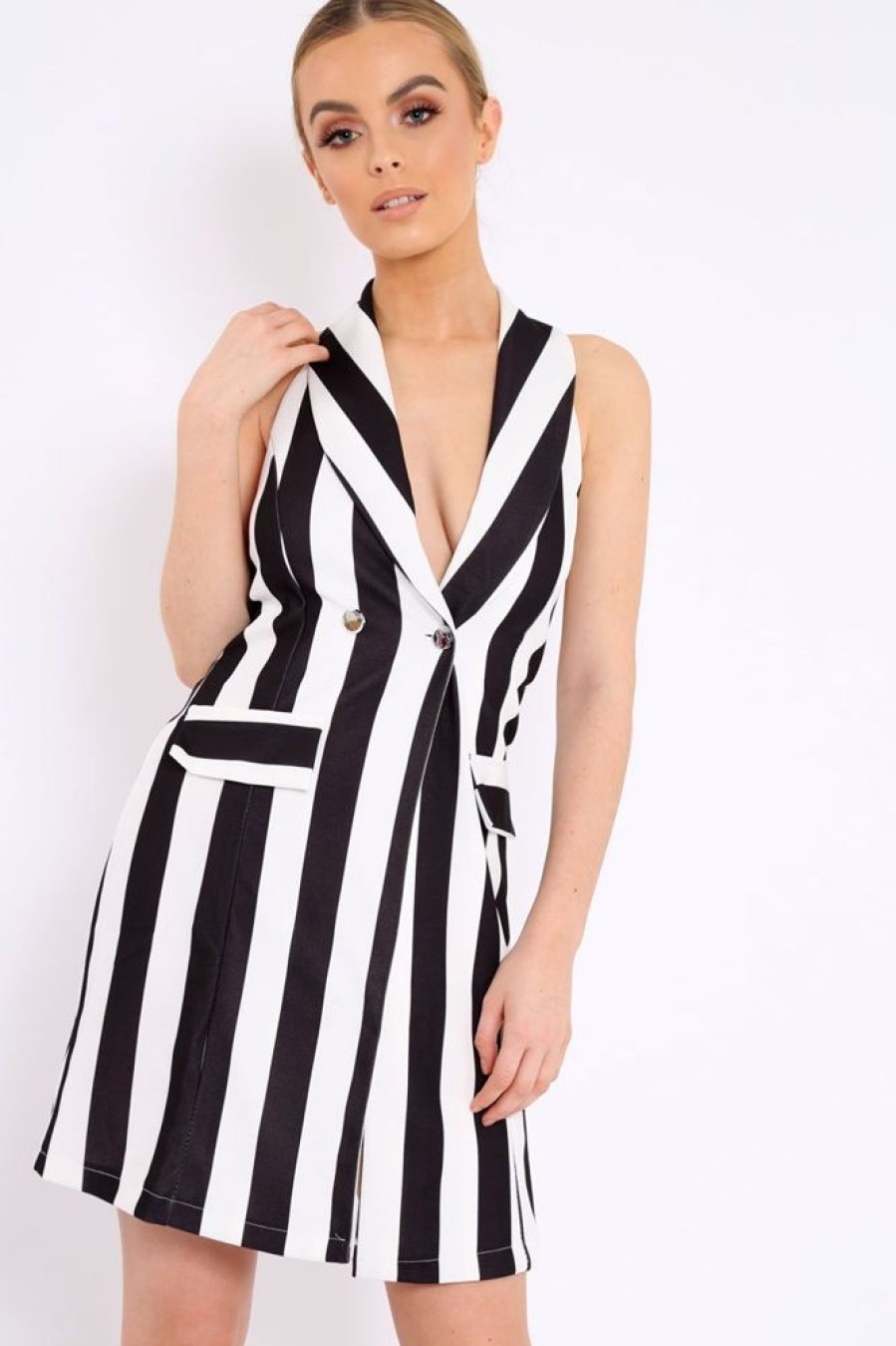 Clothing Rebellious Fashion | Black Stripe Sleeveless Dress - Cing