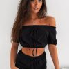 Clothing Rebellious Fashion | Black Bardot Crop And Shorts Loungewear Co-Ord - Jahari