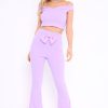 Clothing Rebellious Fashion | Lilac Bardot Crop Top And Flare Trousers Co-Ord - Cacie