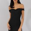 Clothing Rebellious Fashion | Black Bandage Bardot Crochet Trim Dress - Stasia