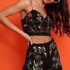 Clothing Rebellious Fashion | Black Floral Embroidered Co-Ord - Ezmai