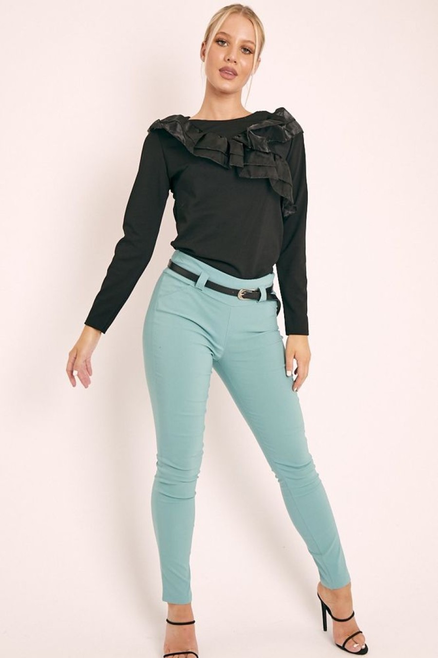 Clothing Rebellious Fashion | Sage Slim Fit Belted Trousers - Ilyana