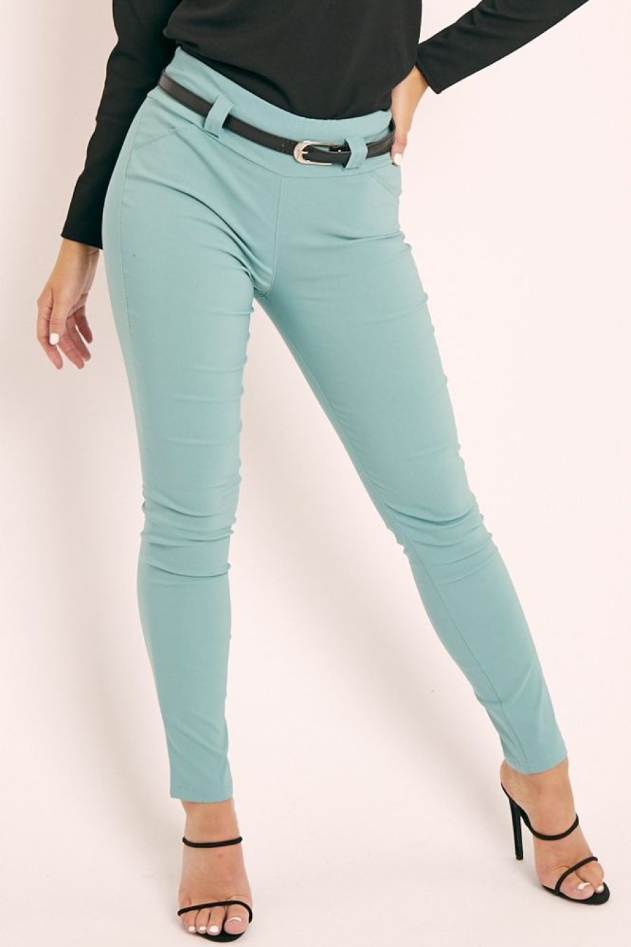 Clothing Rebellious Fashion | Sage Slim Fit Belted Trousers - Ilyana