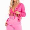 Clothing Rebellious Fashion | Fuchsia Satin Cut Out Tie Front Bodysuit - Ezabella