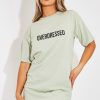 Clothing Rebellious Fashion | Sage Overdressed Slogan T-Shirt Dress - Malia