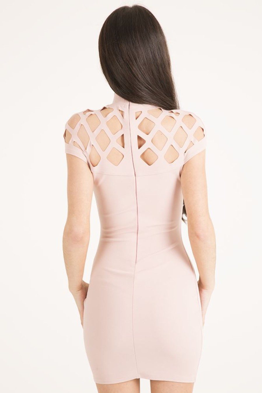 Clothing Rebellious Fashion | Blush Cage High Neck Bodycon Dress - Kade