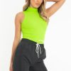 Clothing Rebellious Fashion | Neon Green Rib High Neck Cut Out Back Bodysuit - Leara