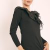 Clothing Rebellious Fashion | Black Mesh Ruffle Front Long Sleeve Top - Kristen