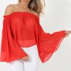 Clothing Rebellious Fashion | Red Pleated Three Quarter Bell Sleeve Crop - Stacey