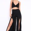 Clothing Rebellious Fashion | Black Bralet And Split Front Wide Trousers Co-Ord - Alesana