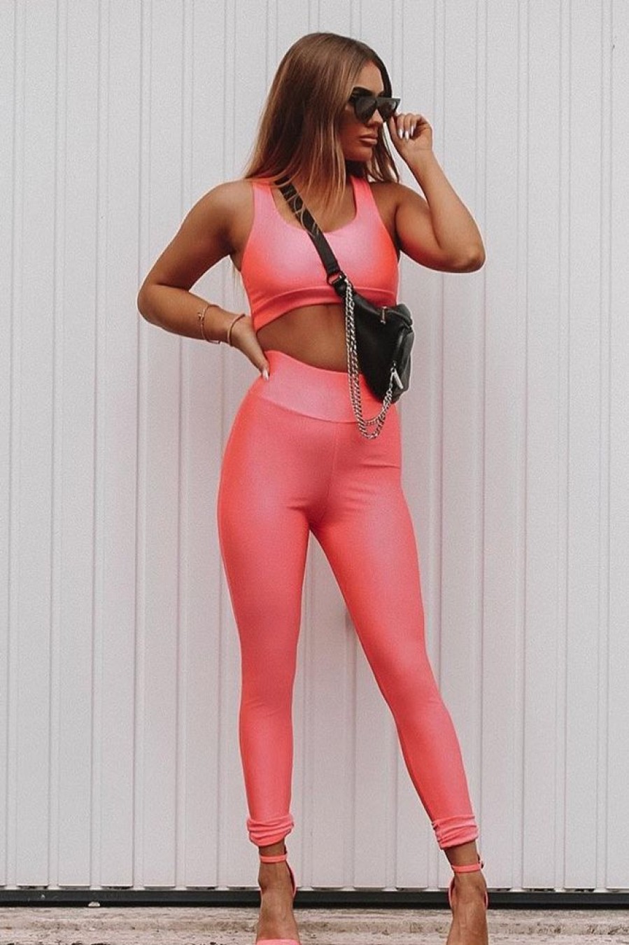 Clothing Rebellious Fashion | Neon Pink Crop Bralet Leggings Co-Ord - Erinn