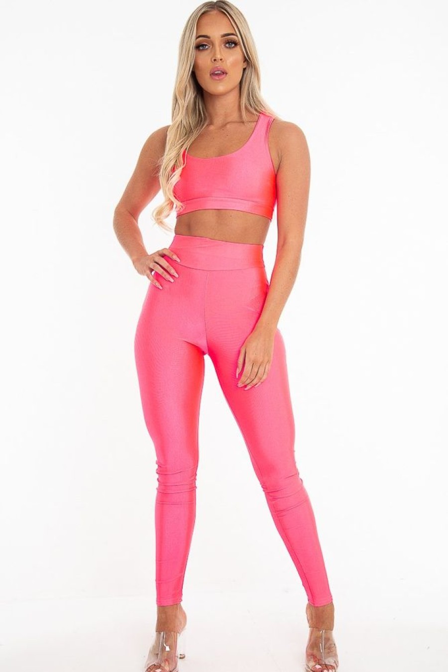 Clothing Rebellious Fashion | Neon Pink Crop Bralet Leggings Co-Ord - Erinn