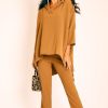 Clothing Rebellious Fashion | Camel Crepe Oversized Shirt And Cropped Trousers Co-Ord - Ellee