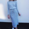 Clothing Rebellious Fashion | Grey Cable Knit Drawstring Waist Maxi Jumper Dress - Julee