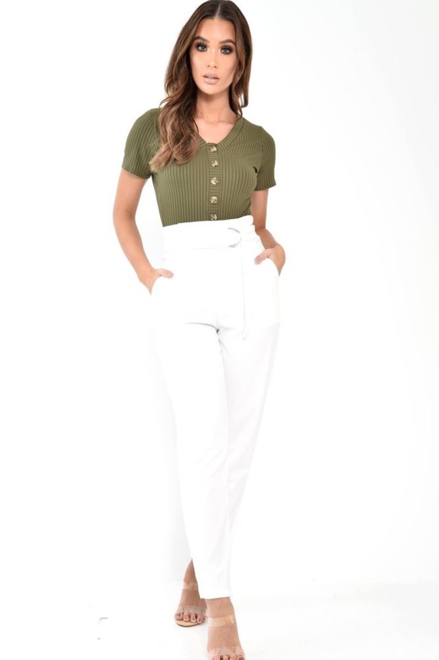 Clothing Rebellious Fashion | Khaki Button Front Short Sleeved Bodysuit - Danai