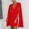 Clothing Rebellious Fashion | Red Cape Style Blazer Dress - Rosy