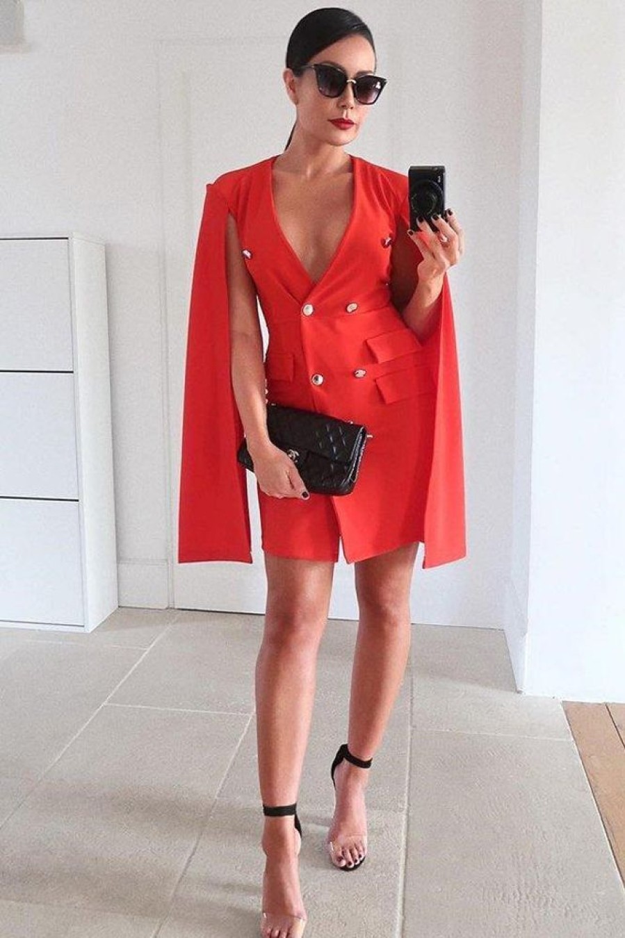 Clothing Rebellious Fashion | Red Cape Style Blazer Dress - Rosy