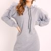 Clothing Rebellious Fashion | Grey Mesh Frill Sleeve Hoodie Jumper Dress - Carlotta