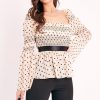 Clothing Rebellious Fashion | Nude Polka Mesh Shirred Fabric Top - Evarose