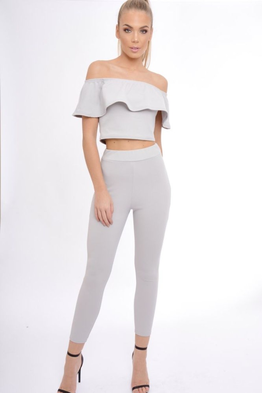 Clothing Rebellious Fashion | Grey Bardot Frill Co-Ord - Kammie