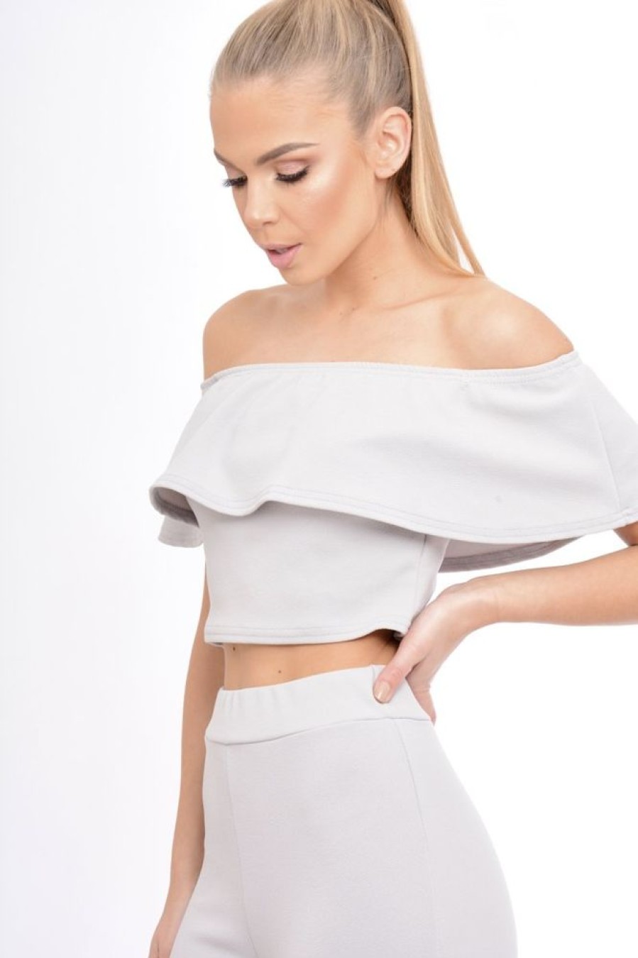 Clothing Rebellious Fashion | Grey Bardot Frill Co-Ord - Kammie