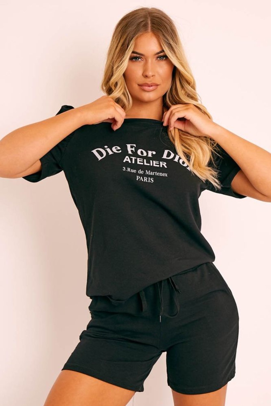 Clothing Rebellious Fashion | Black Die For Dior T-Shirt And Shorts Loungewear Co-Ord - Kaelie